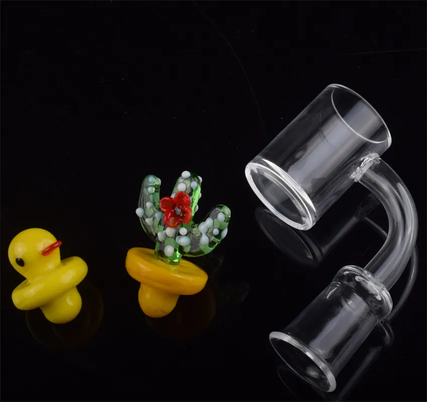 DHL Factory price 4mm Thick Clear Bottom 10mm 18mm Quartz Banger 14mm Nail With Duck Cactus Carb Cap for Oil Rigs Bong Smoking