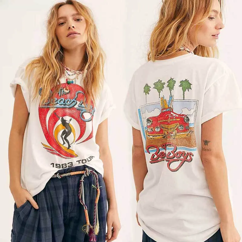 Boho inspirowane kobietą białe koszulki z krótkim rękawem anioła graficzna TOPS 2020 NOWOŚĆ Summer Podstawowy swobodny koszulka Camisetas Mujer CX200714