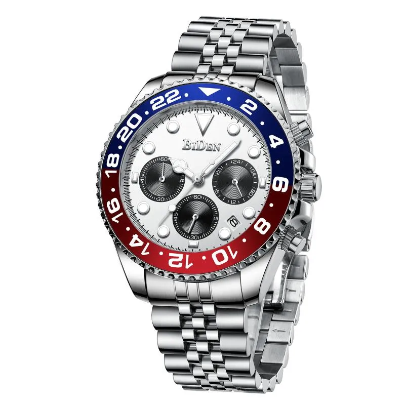 BIDEN Mens Watches Chronograph Stainless Steel Waterproof Date Analog  Quartz Watch Business Wrist Watches for Men