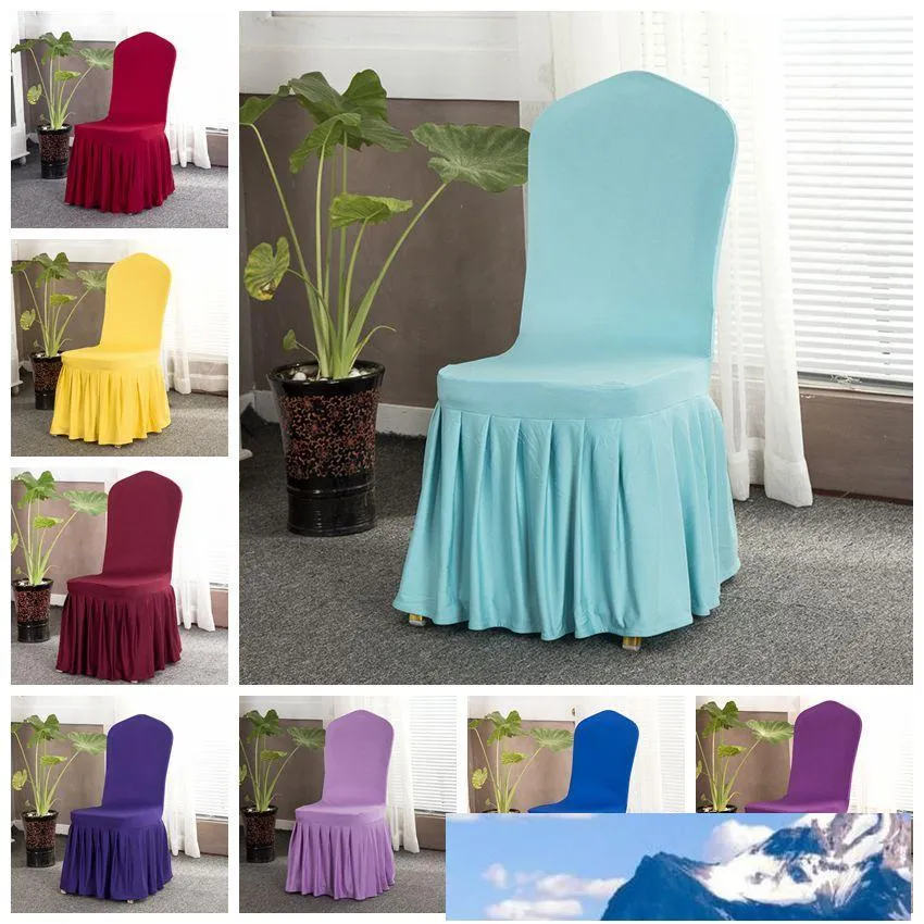 16 kolorów Solid Chair Cover with Spódnica wokół Krzesła Dno Spandex Spódnica Pokrywa Krzeseł na imprezach Krzesła Okładki CCA11702 10 sztuk