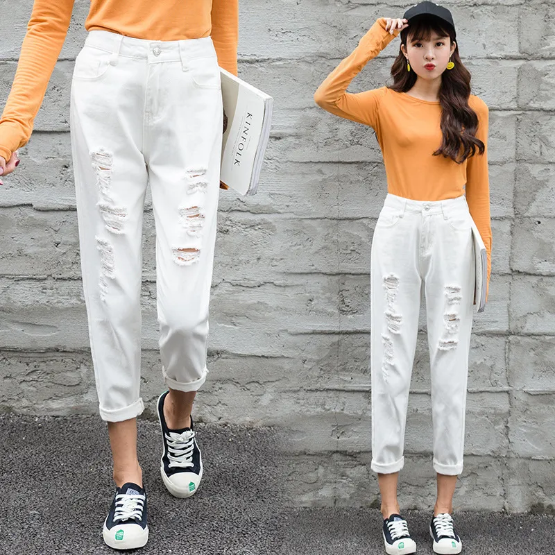 Vintage High Waisted Denim Crop Ankle Length Jeans For Women Ankle Length Ripped Loose Fit Perfect For Boyfriend Or Baggy Style White Black Style 019 From Zanzibar 25.48 DHgate.Com
