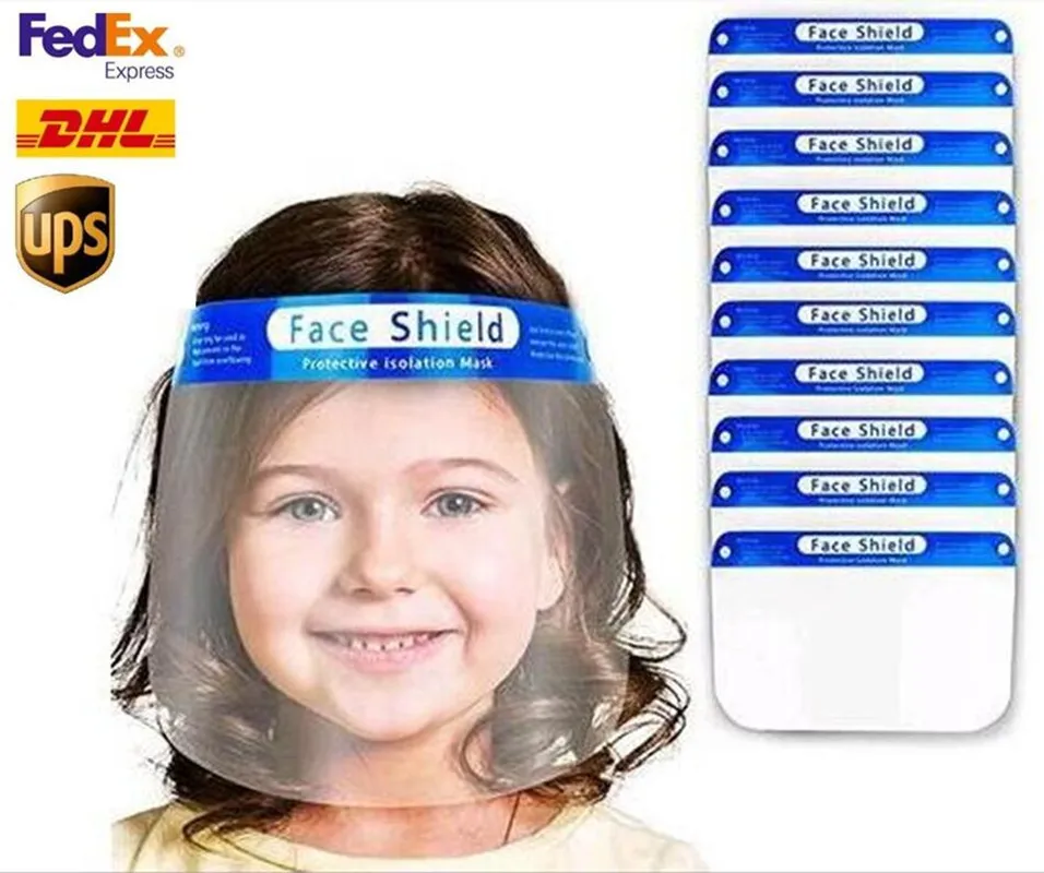 US Stock Enfants Clear Protection Face Shield Masque En Plastique Protection Complète Du Visage Masque D'isolation Anti-buée Huile Masque De Protection Bouclier Chapeau FY8017