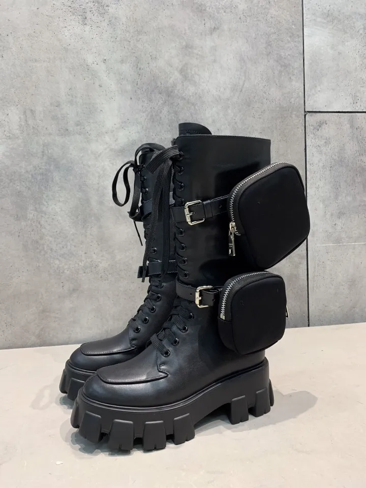 2020 Womens Monolith Motorcycle Boots Black Knee-high Bag Boots Platform High Quality With Box Size 35-41