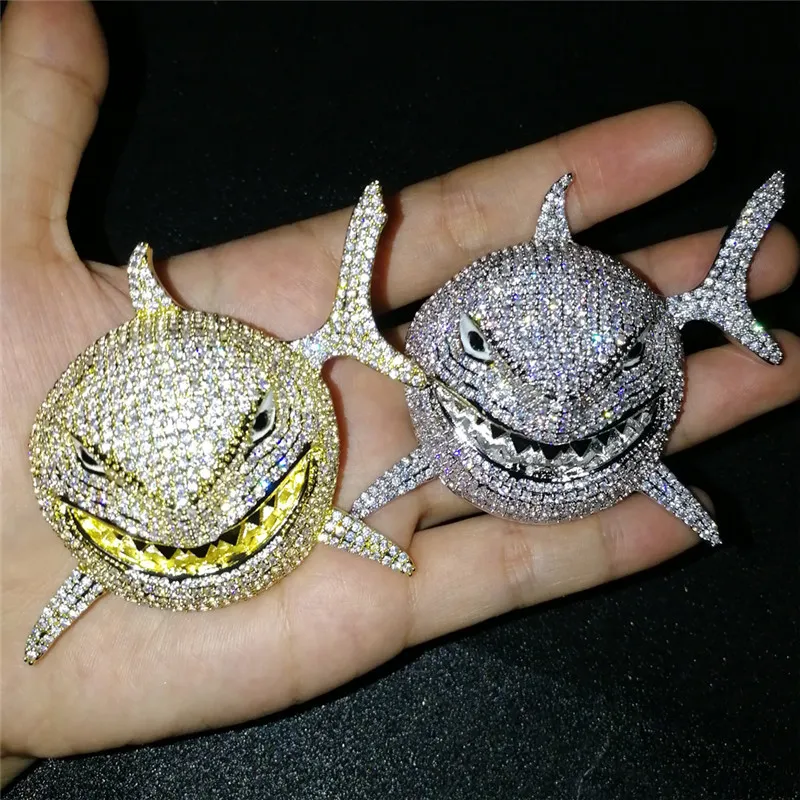 New Arrived 6IX9INE Same Necklace Big Animal Shark Pendant Full Zircon Hip Hop Men's Bling Necklace227I