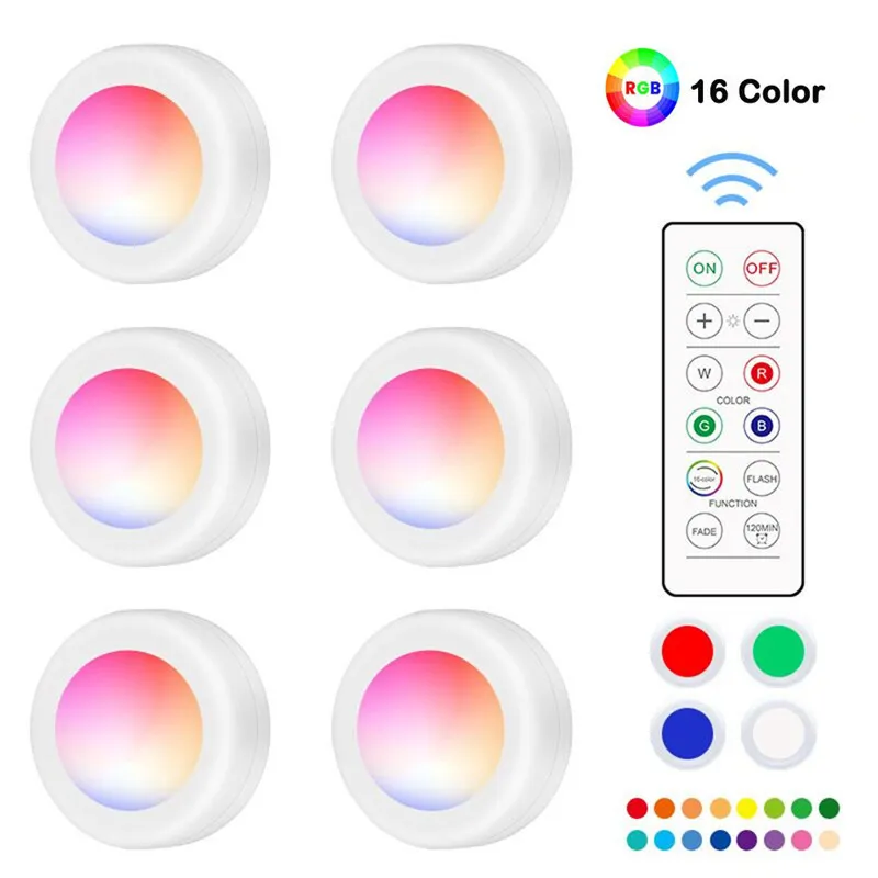 Lumières LED RGB à intensité variable, lampe de cuisine à capteur tactile, veilleuse pour garde-robe/placard/armoire, avec télécommande, 16 couleurs