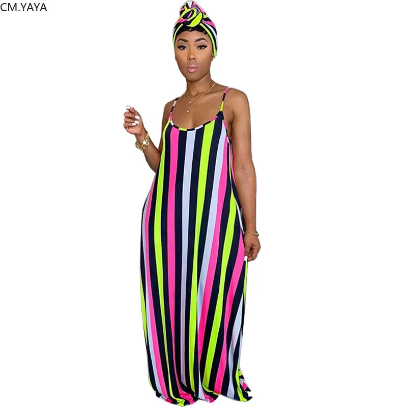 CM.YAYA Women Plus Size Dress Print Sleeveless Strap V-neck Loose