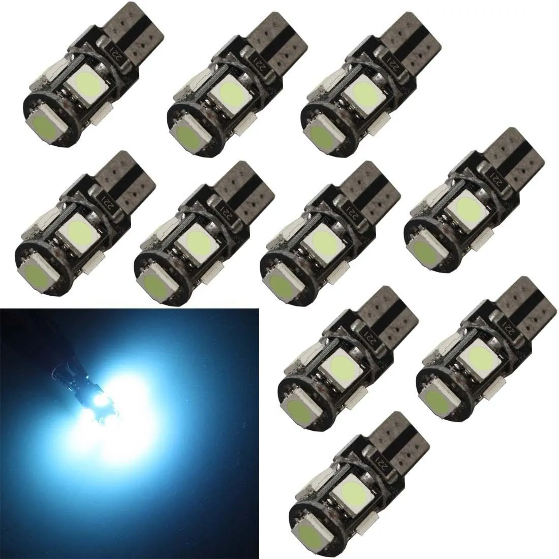 50pcs Araç Canbus 194 LED Işık 12V Buz Mavi 168 2825 W5W T10 Kama Ampüller Hata Ücretsiz Araç Kubbe Harita Plaka Işık Değiştirme LED 5smd