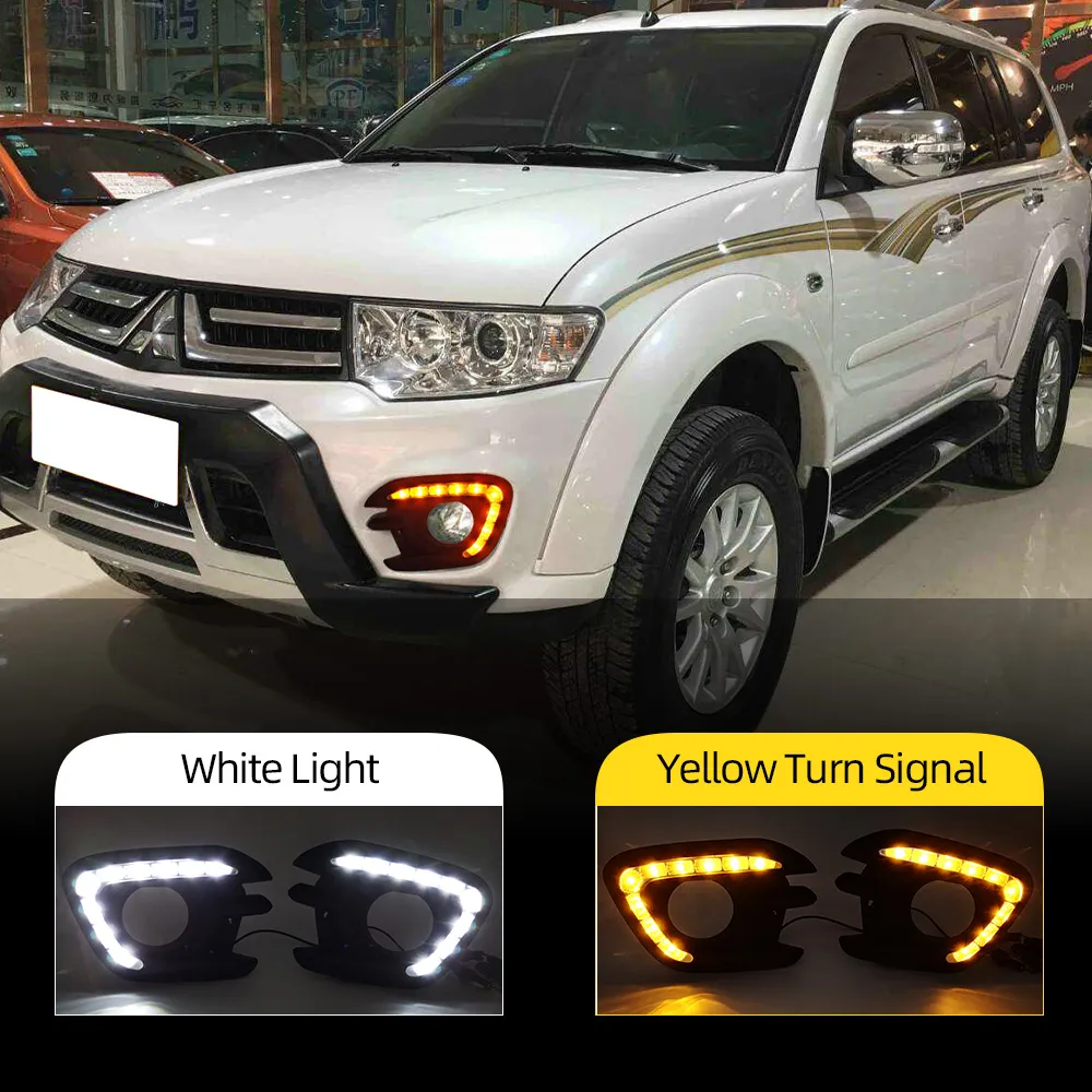 2 PCS LED DRL Para Mitsubishi Pajero Sport Montero Sport 2013 2014 2015 Luzes de circulação diurna capa de farol de nevoeiro estilo do carro