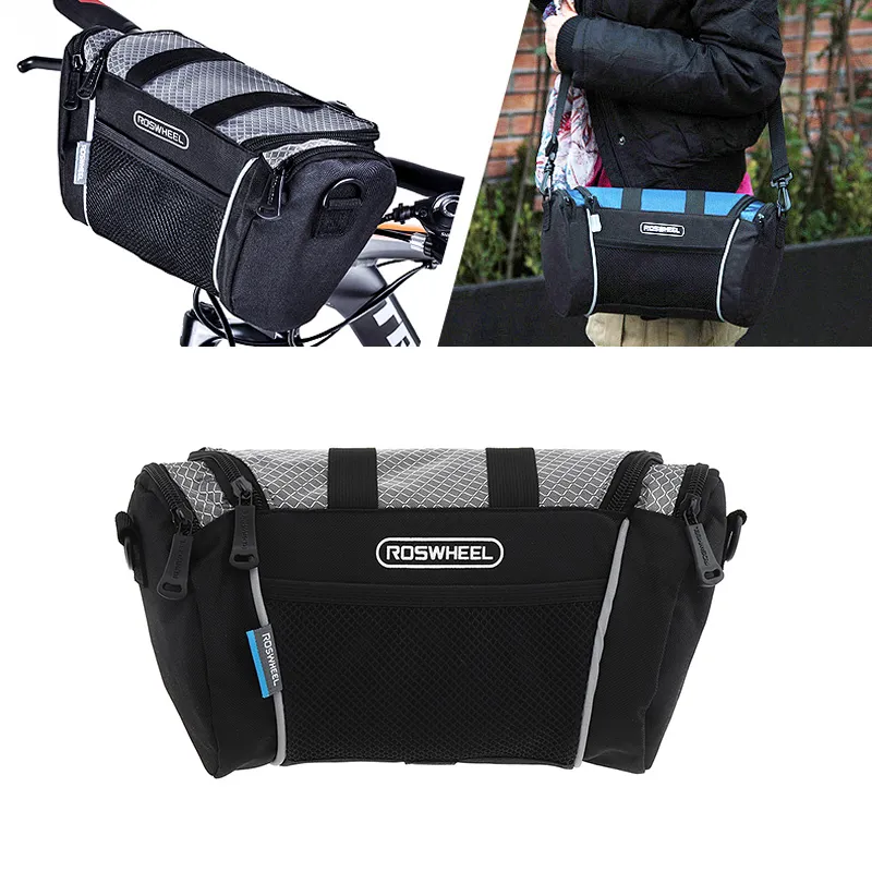 ROSWHEEL 5L Road Mountain Bike Handlebar Bag Bicycle Front Tube Pocket Shoulder Bag Pack Outdoor Sports Cycling Hiking Bag MX200717