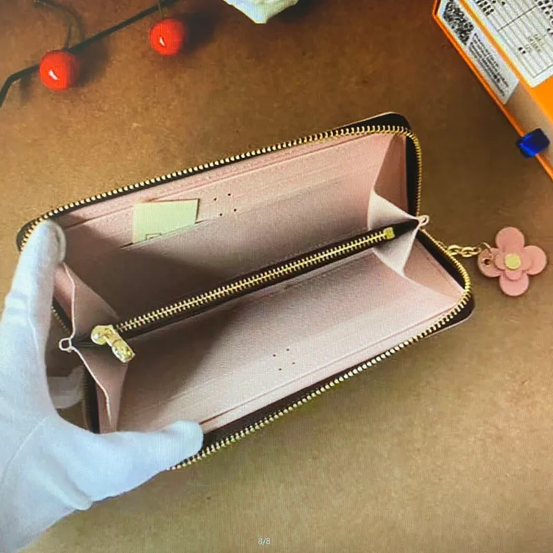 M68314ClémenceZippy Wallet Monograms咲く花茶色のクレジットカードホルダー女性の長いジッパー財布花の装飾品Zip Purse Clutch