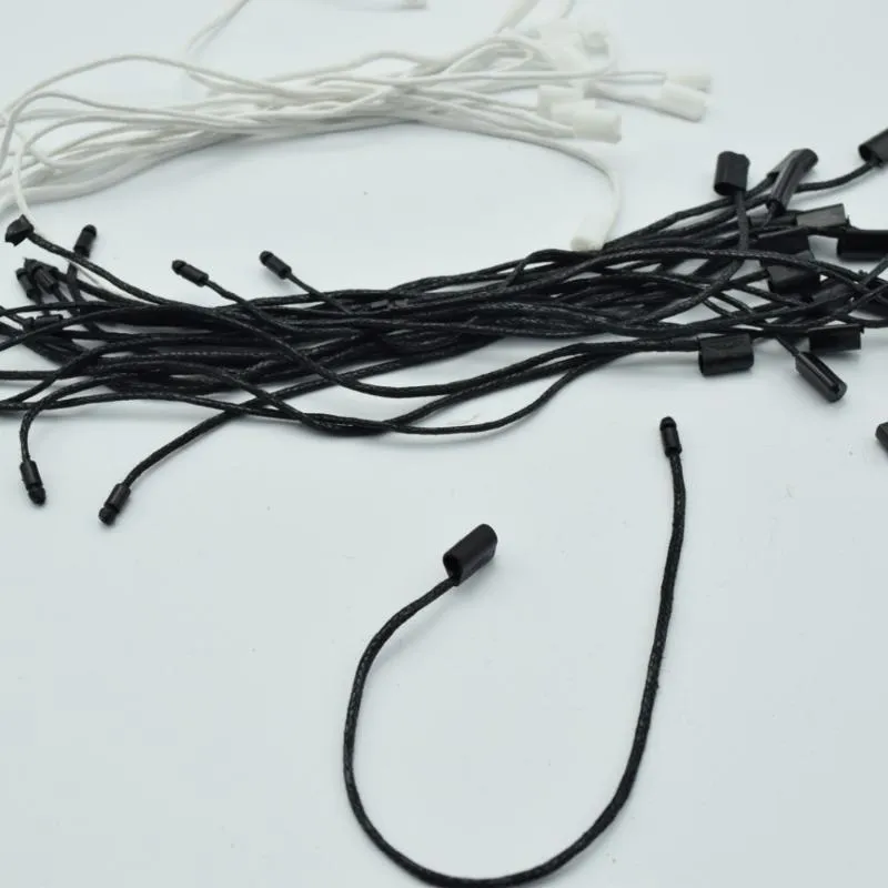 Fio 980 pcs / lote de boa qualidade Preto e branco Cabo encerado Cabo de pendurar Tag Nylon String Snap Bloqueio Pino Loop Fixador Laços Comprimento: 18cm