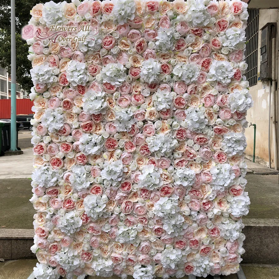 3d konstgjord blomma väggpanel bröllop bakgrund dekoration falska blommor rosa elfenben persika med händelse gy809