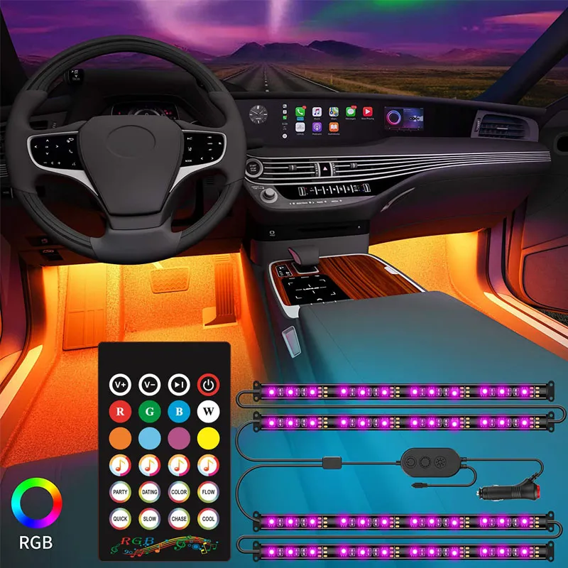 Lumières Intérieures De Voiture 4pcs 48 Led App Control Avec