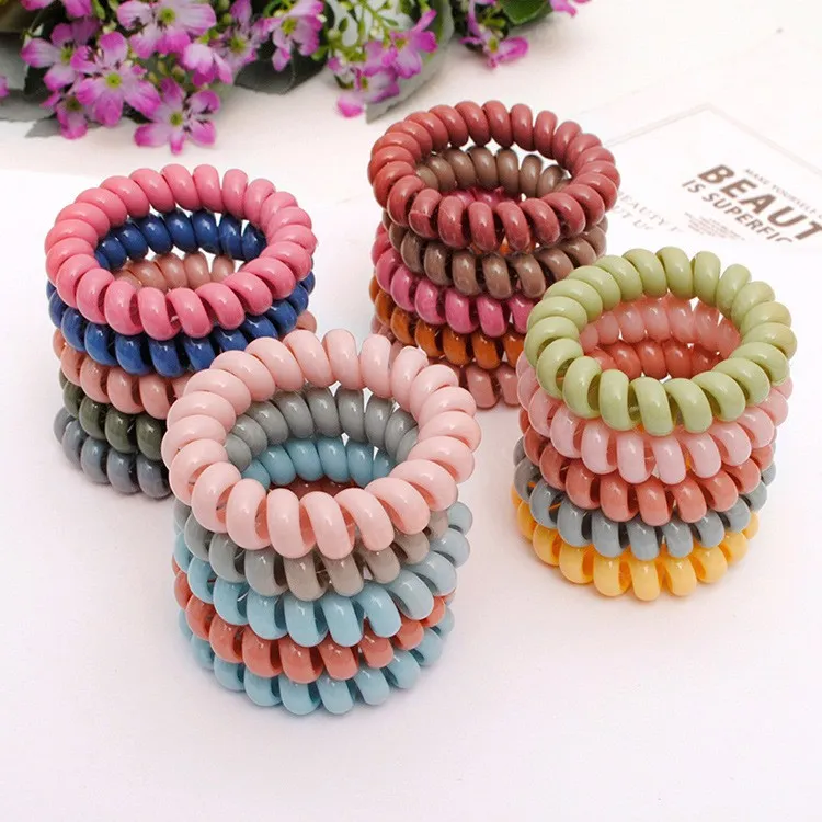 Colourful Telephone Wire Elastic Hair Bands Plastic Spring Gum For HairTies No Crease Coil Hair Tie Donut Ponytail Hair Accessories