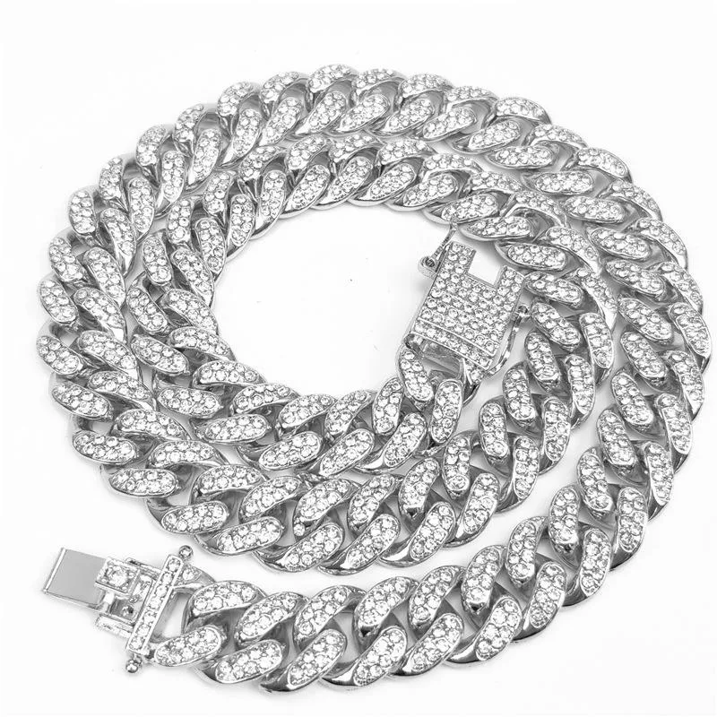 Bling Diamond Necklace Mens Cuban Link Kedja Halsband Hip Hop Högkvalitativa Iced Out Kedjor Smycken för Kvinnor Män För 4 Storlek