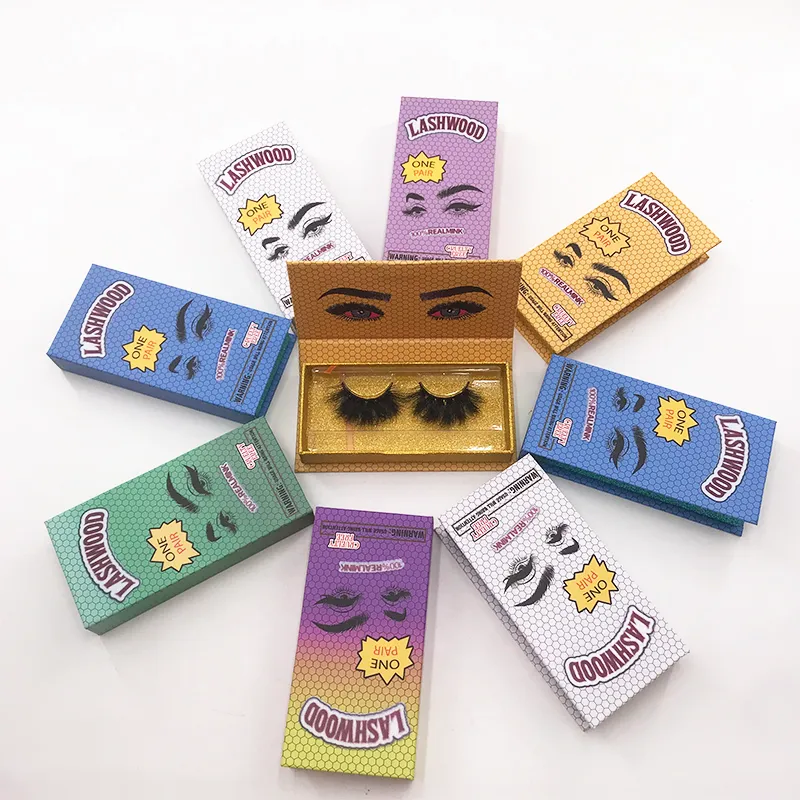 New Eyelash Packaging Box Fluffy 25mm Mink Flase Eyelashes Custom Lash Wood Packaging with Tray Rectangle Case