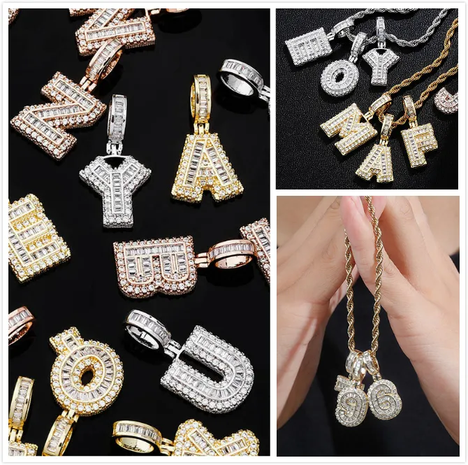 ICED 18K Gold Out Cz Square Cubic Zircon benutzerdefinierter Name Anfänglich englischer Buchstaben Anhänger Halskette DIY Bling Diamond Hip Hop Schmuck Geschenk für Jungs