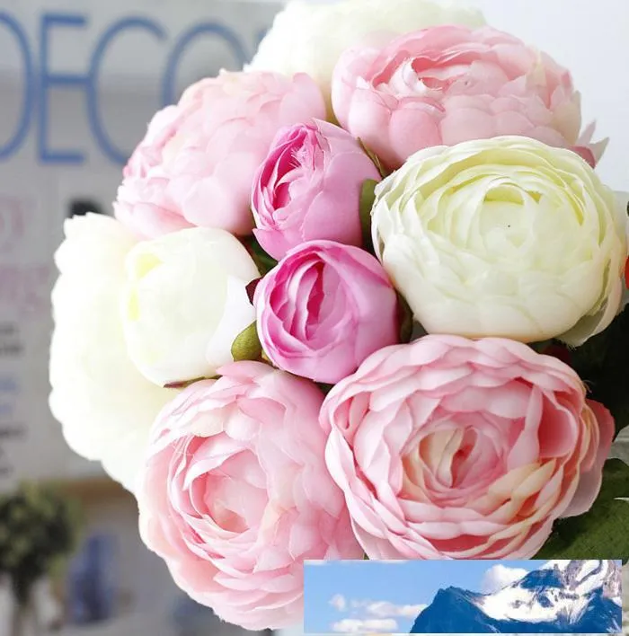 Bouquets de mariage pivoines artificielles, 10 pièces, magnifiques fleurs en soie de haute qualité, décoration de la maison, 4 couleurs disponibles