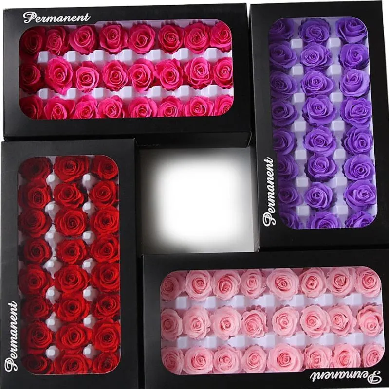 2-3 cm / 24 sztuk, Klasa Zachowana Rose Flower Head, Wieczne Róże na Wesele Wyświetlacz Dekoracji kwiatów, Romantyczny prezent Box Favor