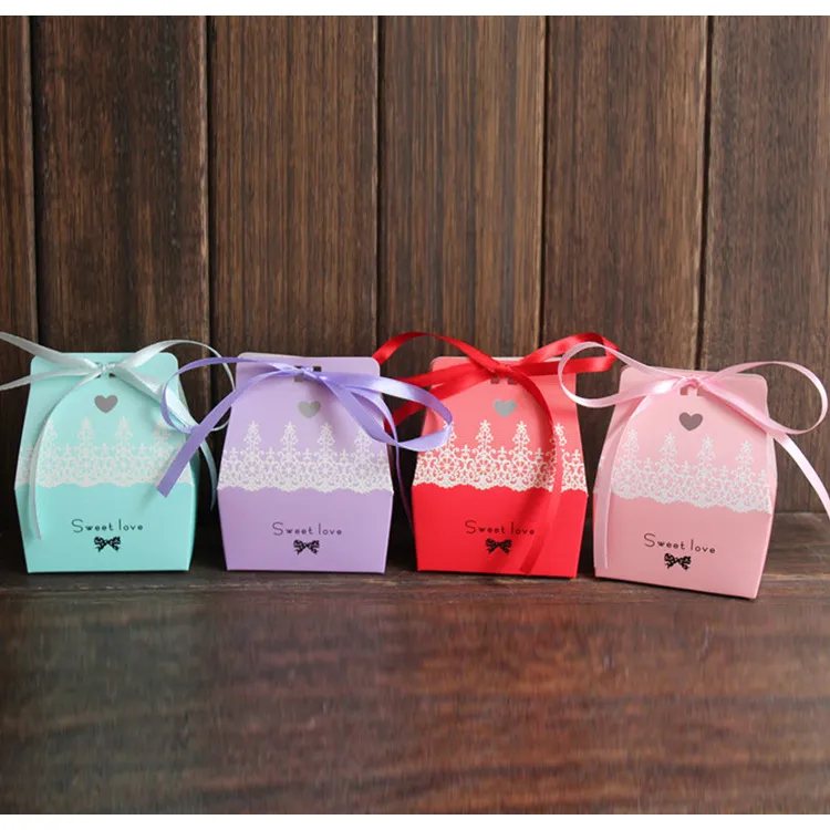Sweet Love Candy Boxes with Ribbon Gift Box Wedding Favors 4 Colors for Choose New WB2329