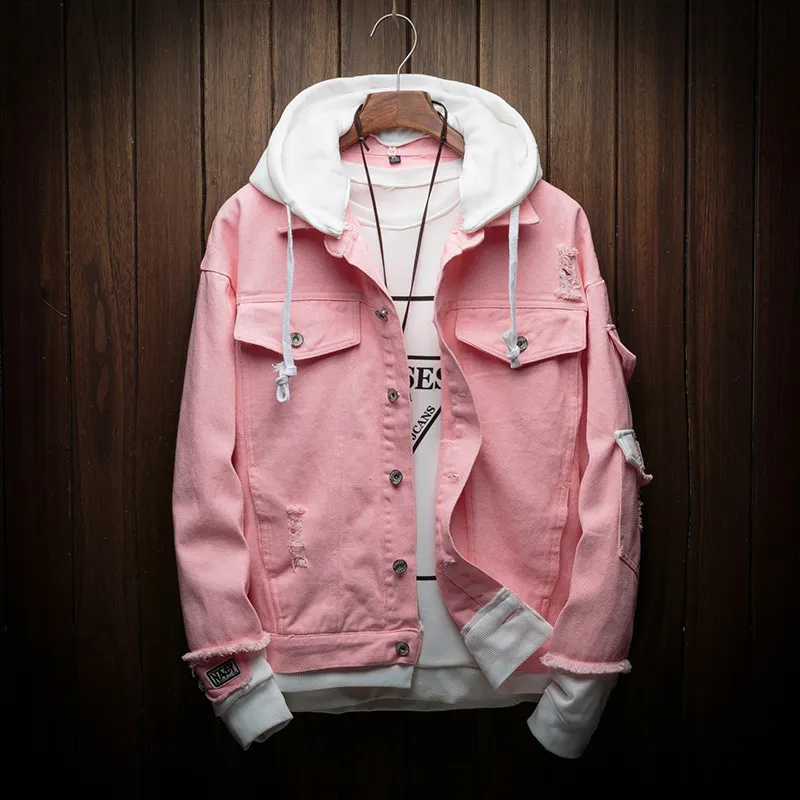 Pink denim jacket for men clearance