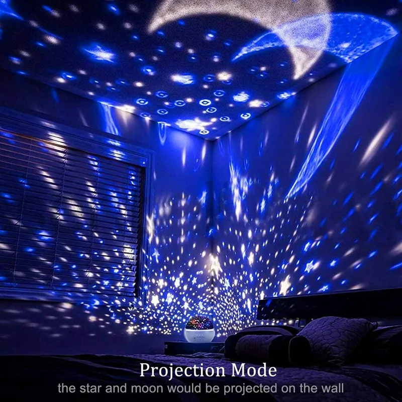 Luci notturne per bambini, proiettore Moon Star Rotazione di 360 gradi - 4 lampadine a LED 9 luci che cambiano colore, lampada per illuminazione notturna romantica, regali unici