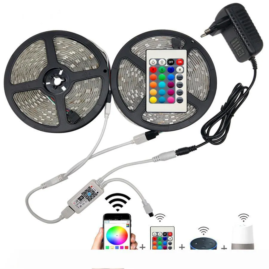 5M 10M 15M WiFi LED Strip Lights RGB Color Changeable Flexible ...