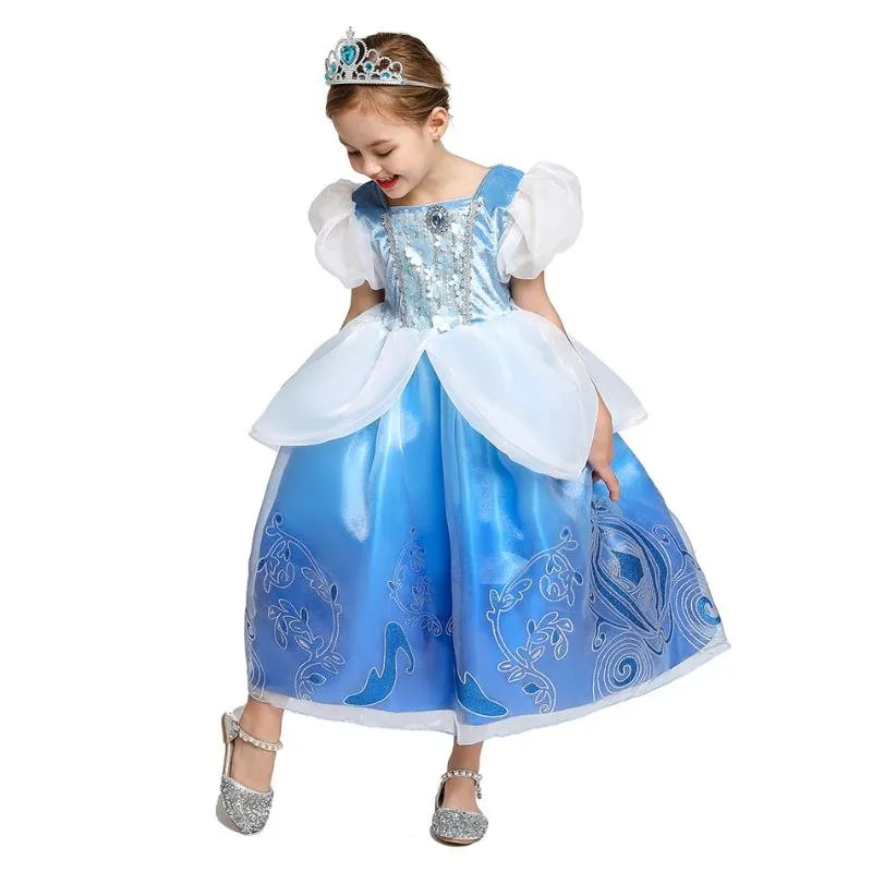 Vestido Infantil Princesa Cinderela Azul Manga Longa / Roupas De  Aniversário Para Crianças