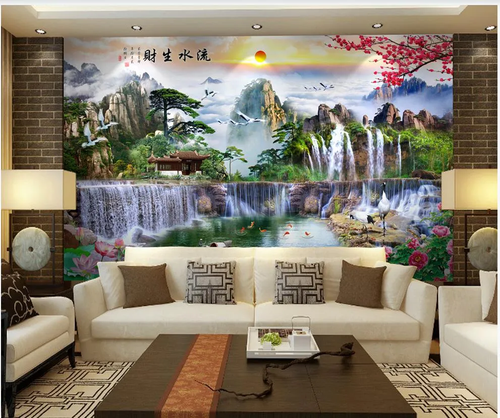 Individuelle Fototapeten für Wände 3d Wand chinesische pastorale Landschaft schöne Wasserfall Malerei Raum TV Sofa lebt Papier Hintergrund Wand