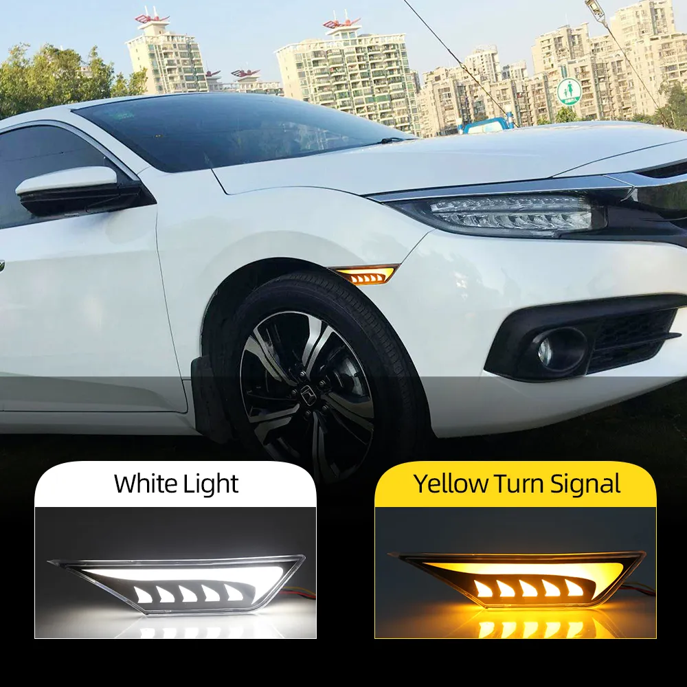 Honda Civic 2016-2021のLEDサイドマーカーターンシグナルランプライト（Amber）ランニングライト/位置ライト（白）