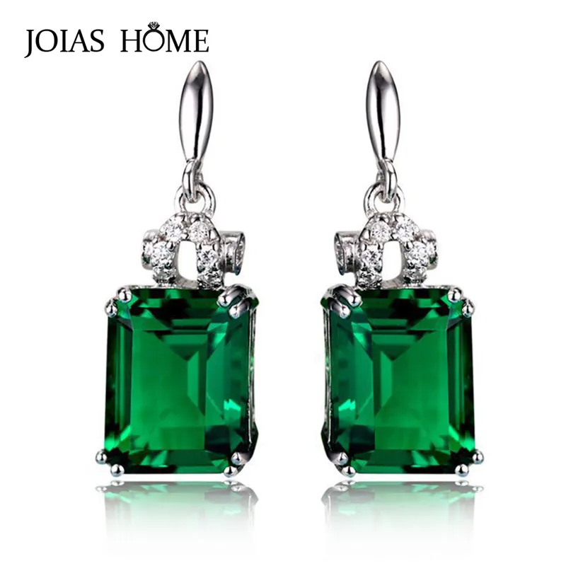 JoiaShome 925 sterling zilveren vintage oorbellen voor vrouw met vierkante groene smaragdd edelstenen bruiloft groothandel geschenk