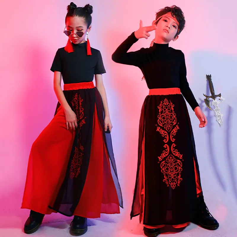 Barnens kinesiska stil hip hop kostymer tjejer pojkar jazz prestanda outfit catwalk kläder modern scen slitage dnv13406