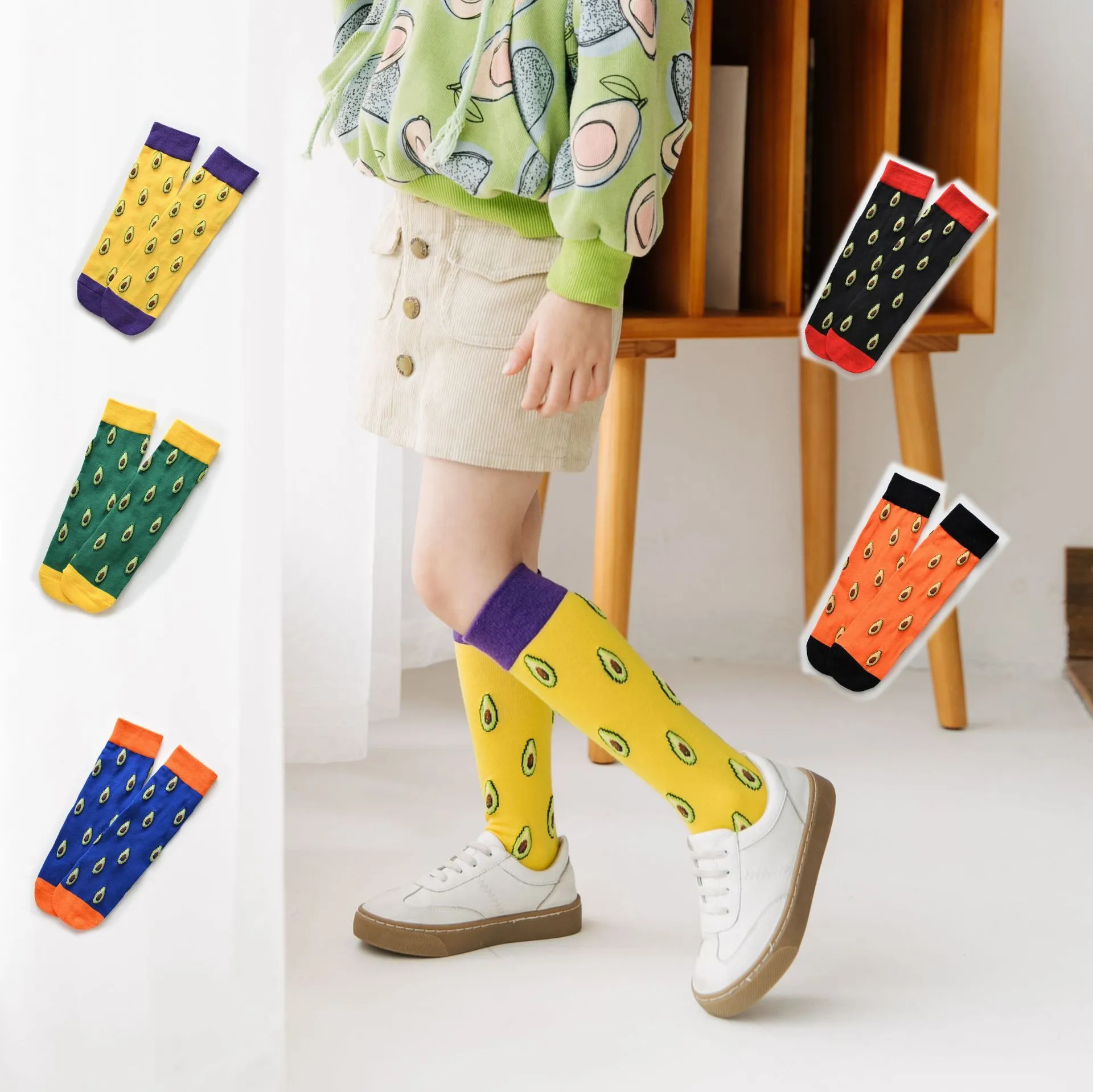 2020 Nya Barn Casual Socks Kids Avokado Tryckt Tube Sock Boys Tjejer Tide Socks Fashion Fall Toddler Avokado Knästrumpor S295
