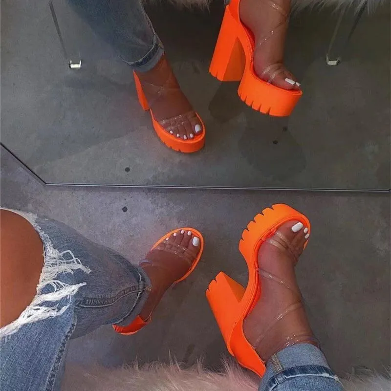 2020 Scarpe da donna Moda Sandali trasparenti in pvc Cinturino alla caviglia Tacco alto Sandali femminili Tacchi alti 35-43
