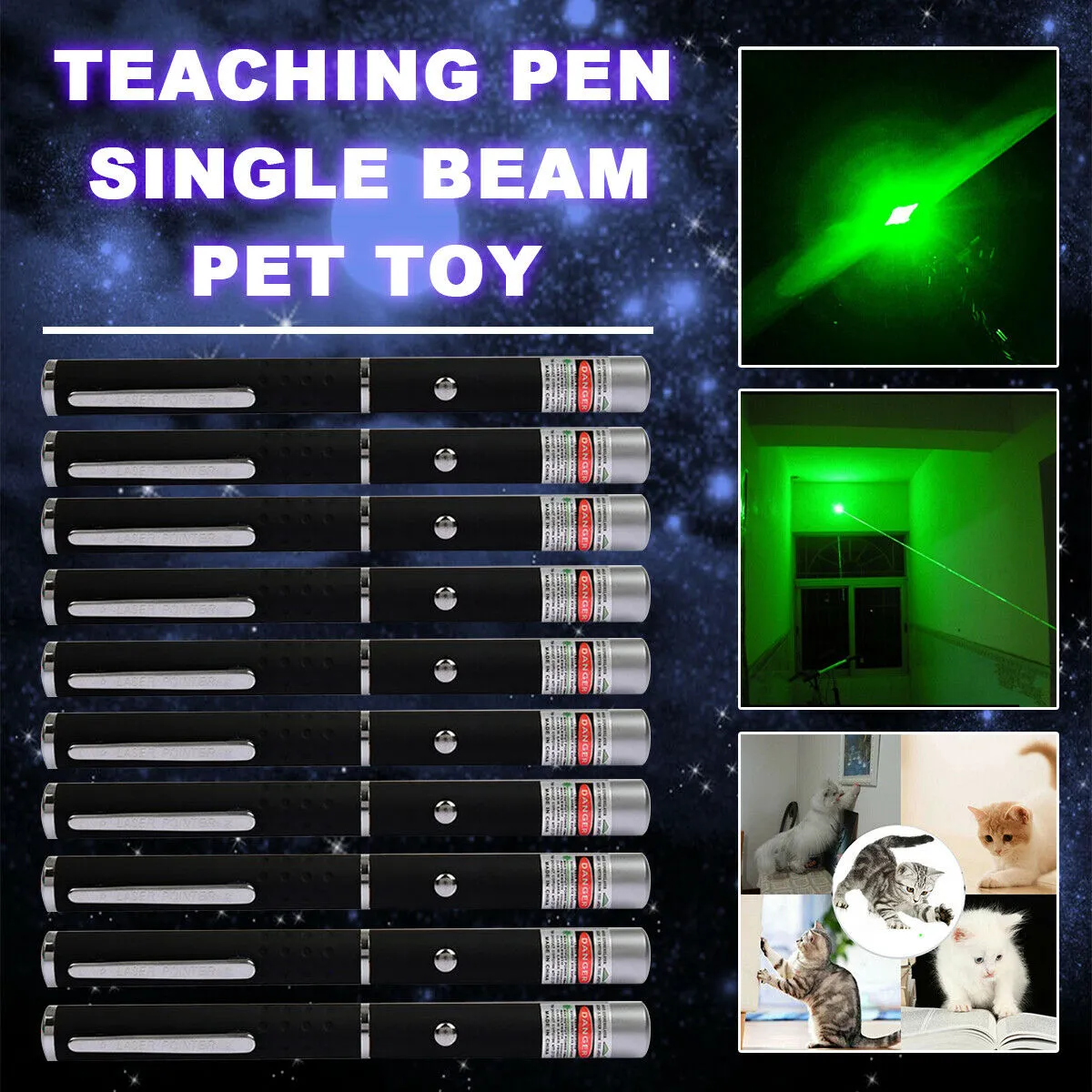 10pcs 50miles 532nm 미니 밝은 녹색 레이저 포인터 펜 천문학 1MW 강력한 휴대용 레이저 고양이/개 장난감 천문학 단일 조명