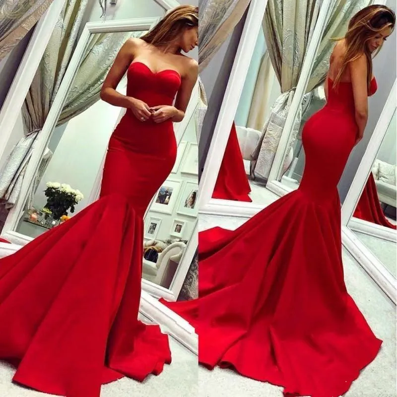 2020 Red Mermaid Prom Gown Long Satin with Sweetheart Sleeveless Dress Custom Made Party Evening Dresses