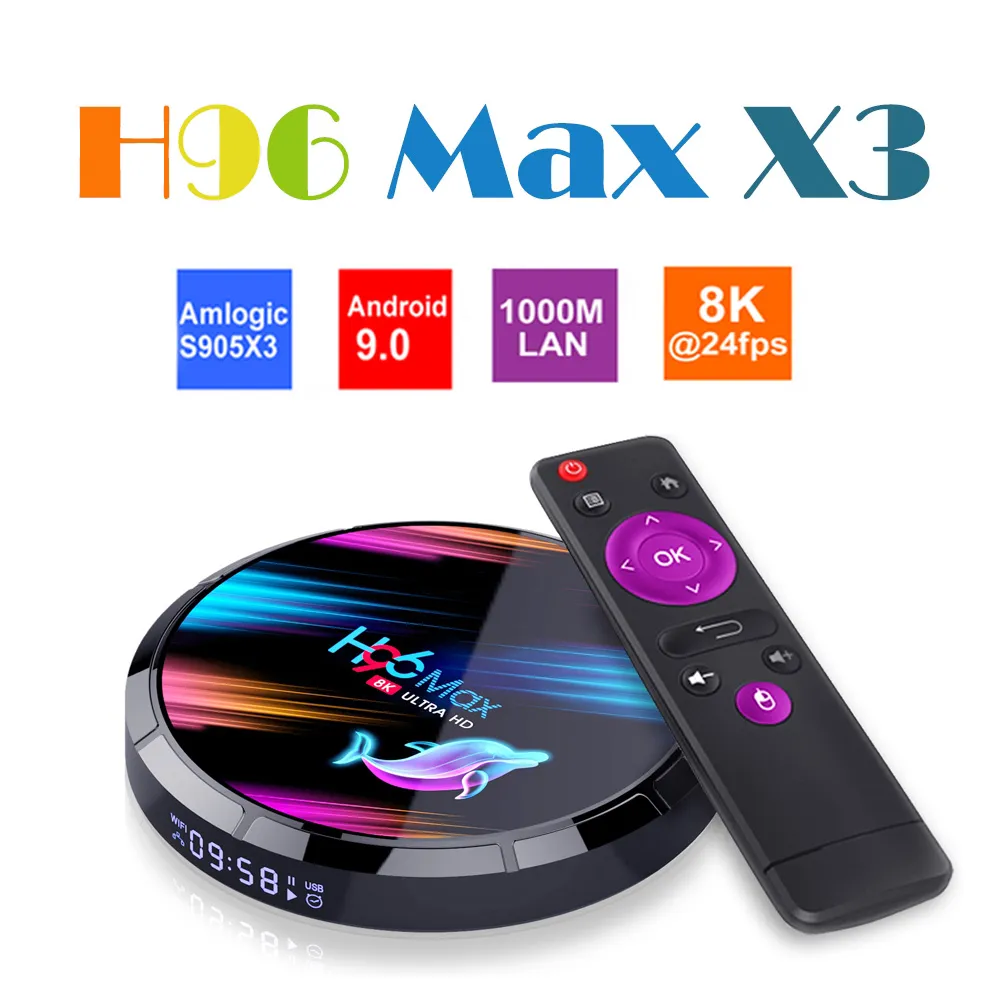 H96 Max X3 Amlogic S905x3 Smart TV Box Android 9.0 4 GB + 32 GB 2.4G + 5G WiFi BT4.0 1000m 8K Set Top PK H96max