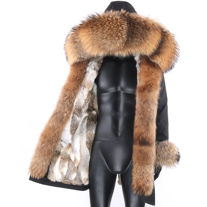 Jacket Men Parka Inverno Casaco Comprido real Fur Man Parkas Natural Raccoon Fur capa real Liner Streetwear