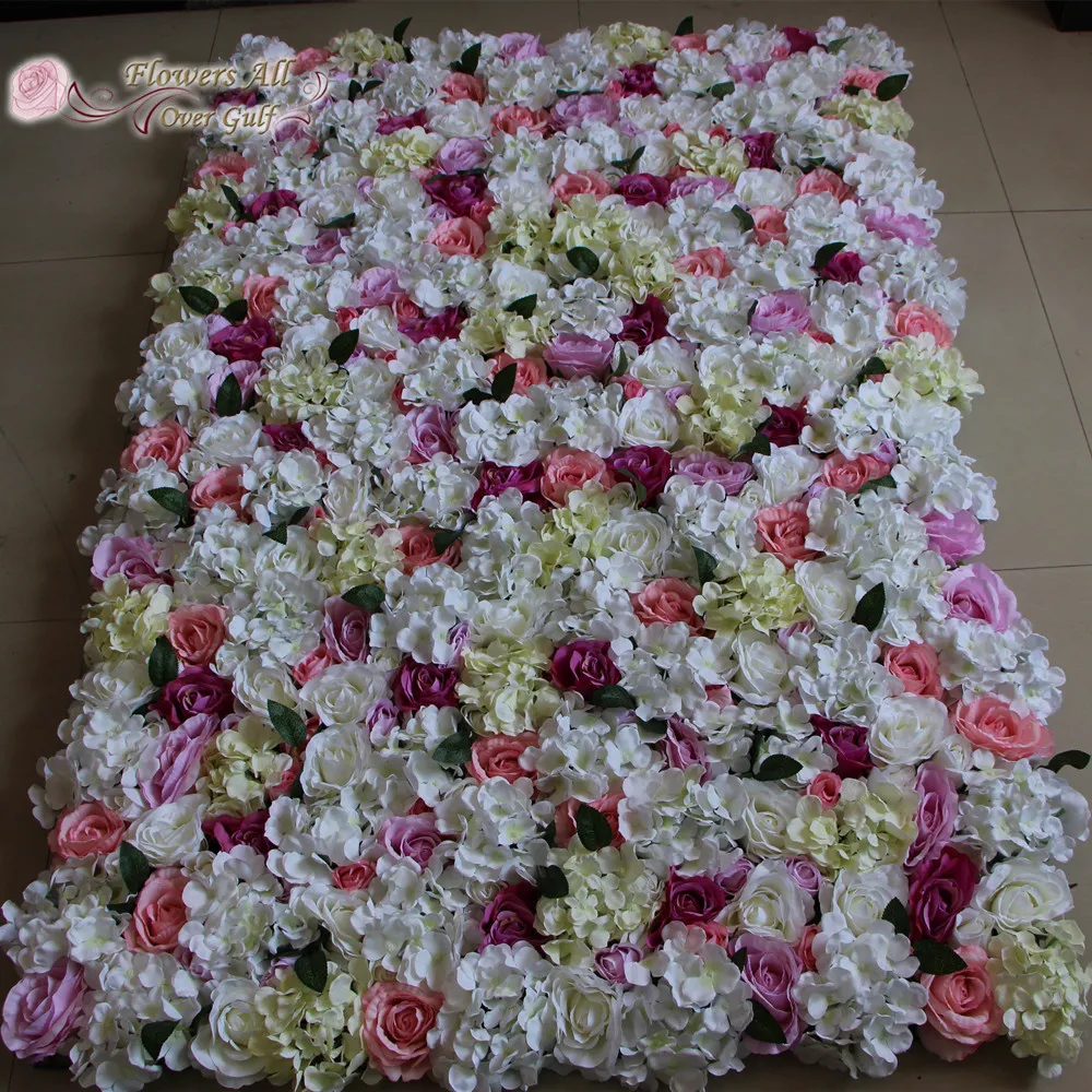 Fleur partout dans le golfe mur de fleurs artificielles pour toile de fond décoration de mariage rose et hortensias EMS expédition 10 pcs/lot