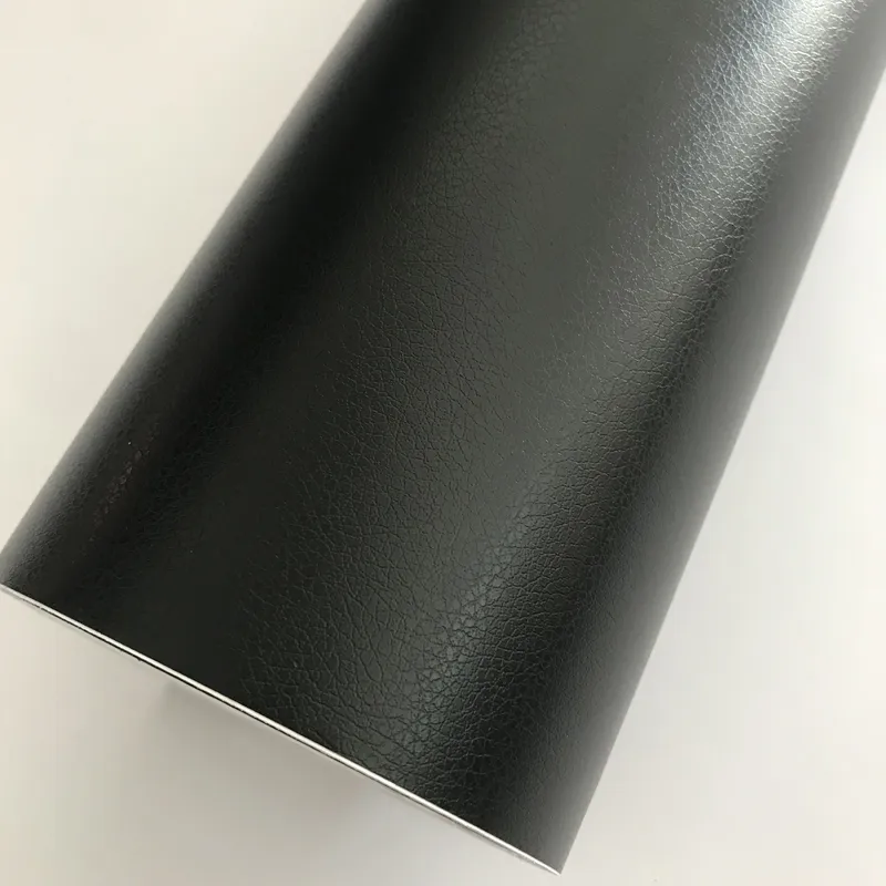 Svart läder korn konsistens vinyl bil wrap klistermärke dekal filmplåt självhäftande diy styling bil wrapping folie med luft frisättning