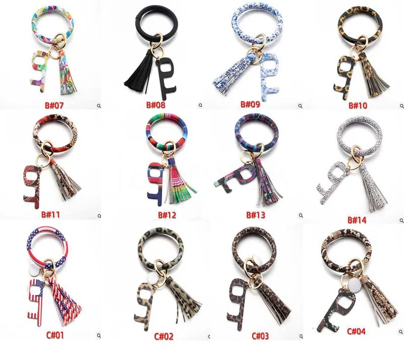 Cross Border New Bracelet Anti Epidemic Key Chain PU Leather Bracelet Contactless Acrylic Key Chain Door Opener DA701