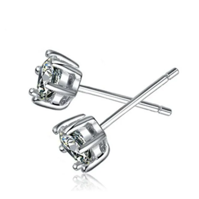 Six prong crystal silver needle stud earrings loose diamond earrings 925 silver plated earrings WY1503