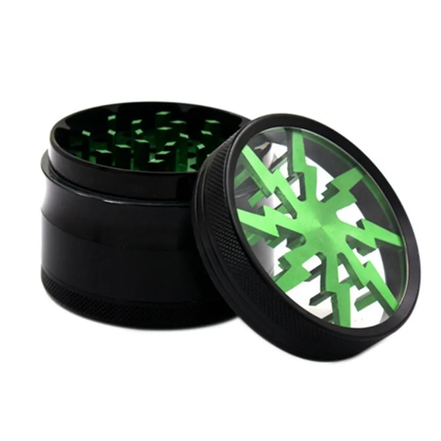 DHL 100% Metal Tobacco Smoking Herb Grinders 63mm Aluminium Alloy Grinders With Clear Top Window Lighting Grinder 4parts