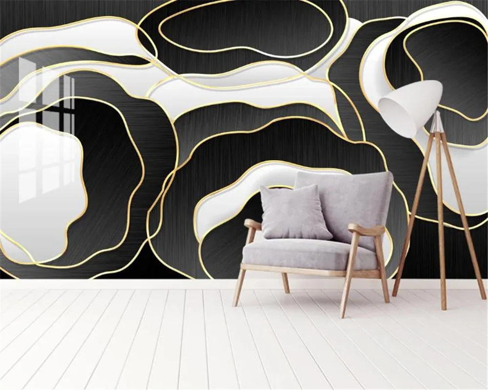 Papier peint 3d pour chambre à coucher moderne créatif abstrait doré en relief ligne Premium atmosphérique décoration intérieure papier peint