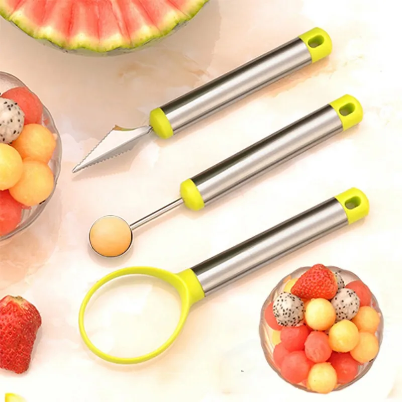 3pcs Creative Fruit Carving Knife Set Tools Watermelon Baller Ice Cream Dig Ball Scoop Spoon Ballers Diy Assorted Cold Dishes DBC BH3914