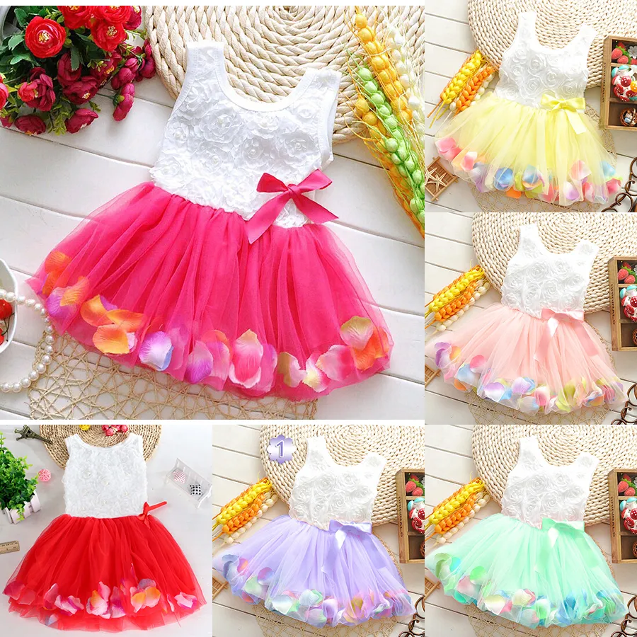 Niemowlęta Księżniczka Dziewczyny Kwiat Dress 3D Rose Flower Baby Girl Tutu Sukienka z Kolorową Płatek Koronki Sukienka Bąbelka Spódnica Ubrania M2333