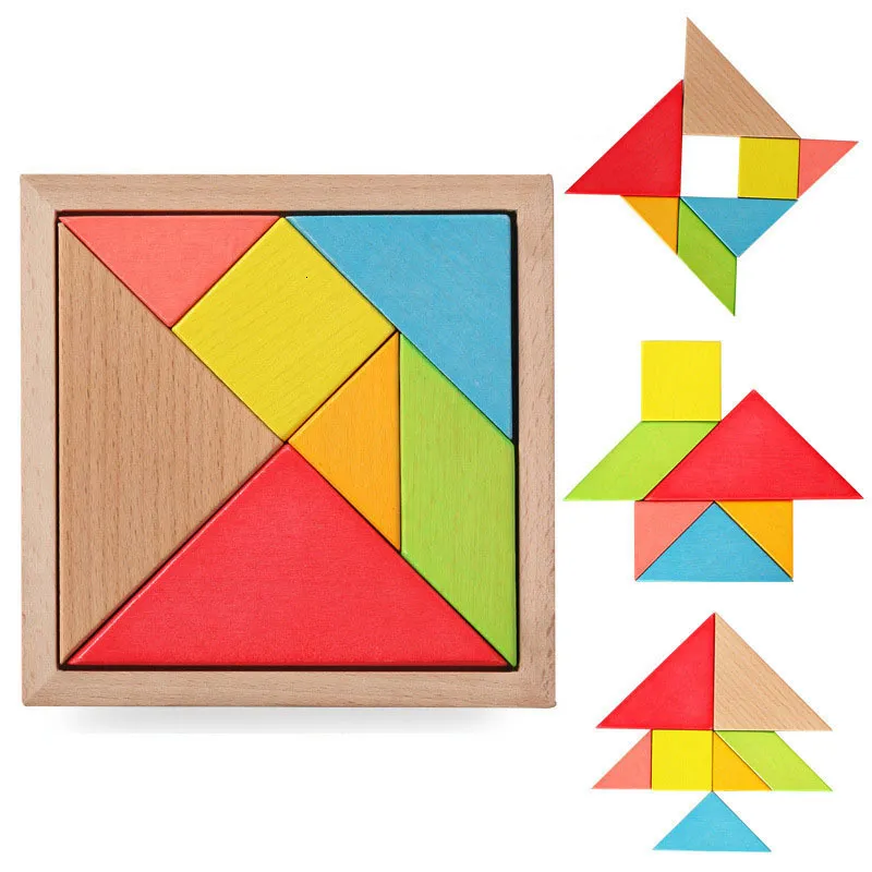 Rompecabezas Tangram multicolor de madera para ni os juguetes educativos rompecabezas de 15x15x1 4 cm costo de f brica venta al por mayor barata