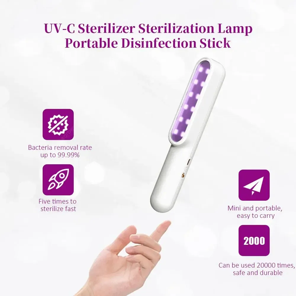 Esterilizador UV-C Lámpara LED Desinfección portátil de mano Barra de luz Lámpara germicida Desinfección ultravioleta Bombilla Esterilizador de teléfono 9s Fa