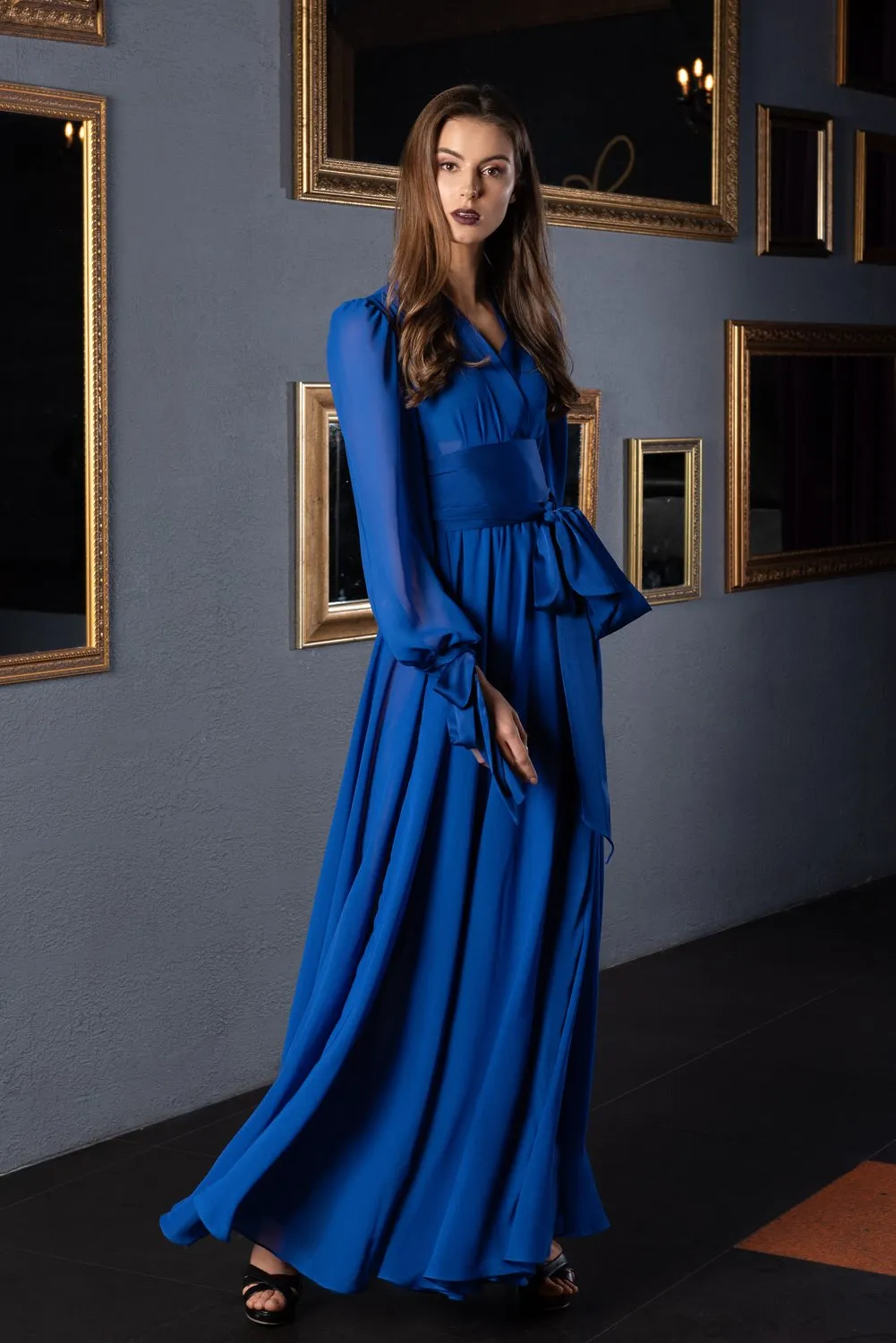 Royal Blue Womens Sleepwear Nightgown Party Bathrobes Pyjams Robes Long Sleeve Elegant Bride Sleepwear Bath Robes Women Pajama