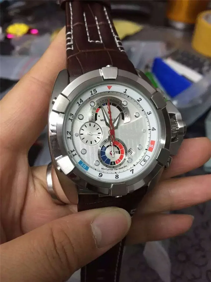 Heißer Verkauf Top Qualität Mann Watch Sport Stil Quarz Stoppuhr Uhr Chronograph Uhren Edelstahl Watchcase Lederarmband S03